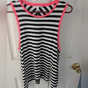 American Eagle Outfitters Black and White Striped Top with Pink Accent